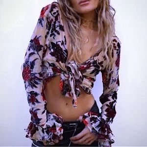 Rat & Boa wrap tie velvet burnout blouse